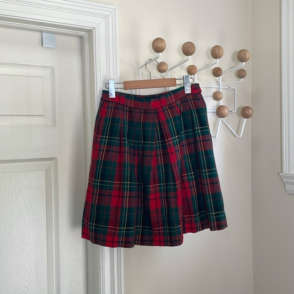 Pendleton - Vintage 100% Wool Plaid Mini Skirt - Green/Red - 10